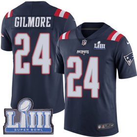 Wholesale Cheap Nike Patriots #24 Stephon Gilmore Navy Blue Super Bowl LIII Bound Men\'s Stitched NFL Limited Rush Jersey
