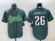 Cheap Men's Philadelphia Eagles #26 Saquon Barkley Green With 3-star C Patch Cool Base Baseball Stitched Jerseys