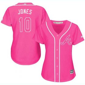 Wholesale Cheap Braves #10 Chipper Jones Pink Fashion Women\'s Stitched MLB Jersey