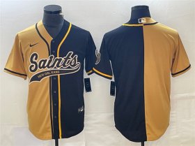 Wholesale Cheap Men\'s New Orleans Saints Black Gold Split Cool Base Stitched Baseball Jersey