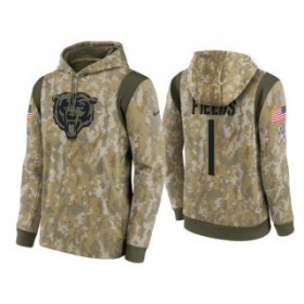 Wholesale Cheap Men\'s Chicago Bears #1 Justin Fields Camo 2021 Salute To Service Therma Performance Pullover Hoodie