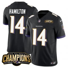 Cheap Men\'s Baltimore Ravens #14 Kyle Hamilton Black 2023 F.U.S.E. AFC North Champions Vapor Limited Football Stitched Jersey