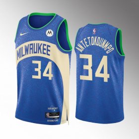 Men\'s Milwaukee Bucks #34 Giannis Antetokounmpo Blue 2023-24 City Edition Stitched Basketball Jersey