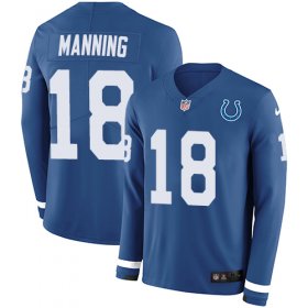 Wholesale Cheap Nike Colts #18 Peyton Manning Royal Blue Team Color Men\'s Stitched NFL Limited Therma Long Sleeve Jersey