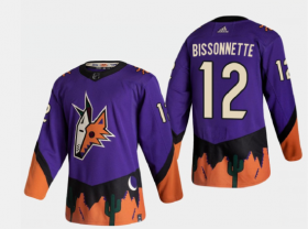 Wholesale Cheap Men\'s Arizona Coyotes #12 Paul Bissonnette Reverse Retro 2020-21 Authentic Purple Jersey