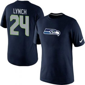Wholesale Cheap Nike Seattle Seahawks #24 Marshawn Lynch Name & Number NFL T-Shirt Blue