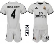 Wholesale Cheap Real Madrid #4 Sergio Ramos White Home Kid Soccer Club Jersey