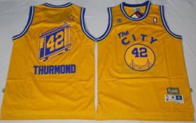 Wholesale Cheap Men\'s Golden State Warriors #42 Nate Thurmond The City Yellow Hardwood Classics Soul Swingman Throwback Jersey