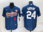 Wholesale Cheap Mens Los Angeles Dodgers #8 #24 Kobe Bryant Number Rainbow Blue Red Pinstripe Mexico Cool Base Nike Jersey