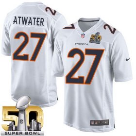 Wholesale Cheap Nike Broncos #27 Steve Atwater White Super Bowl 50 Men\'s Stitched NFL Game Event Jersey