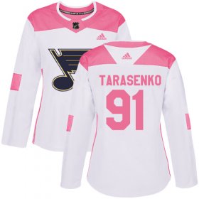 Wholesale Cheap Adidas Blues #91 Vladimir Tarasenko White/Pink Authentic Fashion Women\'s Stitched NHL Jersey