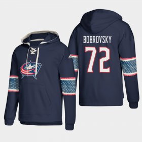 Wholesale Cheap Columbus Blue Jackets #72 Sergei Bobrovsky Blue adidas Lace-Up Pullover Hoodie
