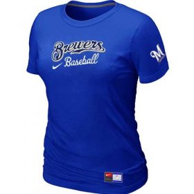 Wholesale Cheap Women\'s Milwaukee Brewers Nike Short Sleeve Practice MLB T-Shirt Blue
