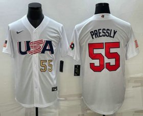 Cheap Mens USA Baseball #55 Ryan Pressly Number 2023 White World Baseball Classic Stitched Jersey