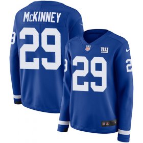 Wholesale Cheap Nike Giants #29 Xavier McKinney Royal Blue Team Color Women\'s Stitched NFL Limited Therma Long Sleeve Jersey