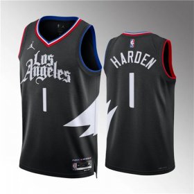 Men\'s Los Angeles Clippers #1 James Harden Black Statement Edition Stitched Jersey