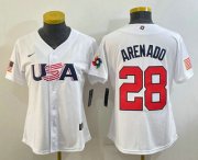 Cheap Women's USA Baseball #28 Nolan Arenado 2023 White World Classic Replica Stitched Jerseys