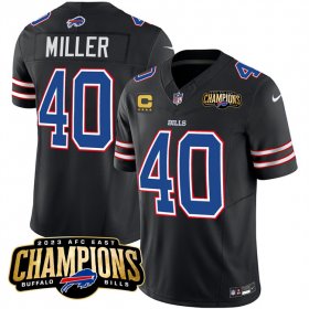 Cheap Men\'s Buffalo Bills #40 Von Miller Black 2023 F.U.S.E. AFC East Champions With 4-star C Ptach Football Stitched Jersey
