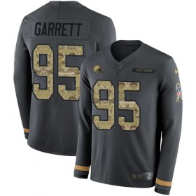 Wholesale Cheap Nike Browns #95 Myles Garrett Anthracite Salute to Service Men\'s Stitched NFL Limited Therma Long Sleeve Jersey