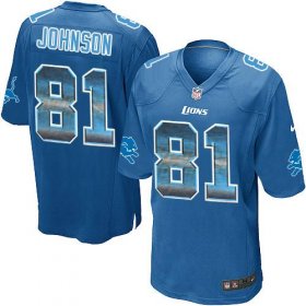 Wholesale Cheap Nike Lions #81 Calvin Johnson Blue Team Color Men\'s Stitched NFL Limited Strobe Jersey