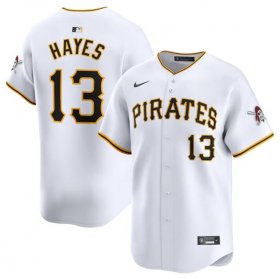 Cheap Men\'s Pittsburgh Pirates #13 Ke\'Bryan Hayes White Home Limited Baseball Stitched Jersey