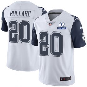 Wholesale Cheap Nike Cowboys #20 Tony Pollard White Men\'s Stitched With Established In 1960 Patch NFL Limited Rush Jersey
