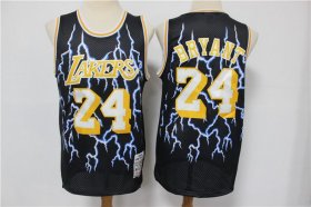 Wholesale Cheap Men\'s Los Angeles Lakers #24 Kobe Bryant Black Lightning Hardwood Classics Soul Swingman Throwback Jersey