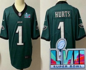 Cheap Youth Philadelphia Eagles #1 Jalen Hurts Limited Green Super Bowl LVII Vapor Jersey