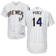 Wholesale Cheap Brewers #14 Hernan Perez White Strip Flexbase Authentic Collection Stitched MLB Jersey