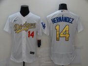Wholesale Cheap Men's Los Angeles Dodgers #14 Enrique Hernandez White Gold Sttiched Nike MLB Flex Base Jersey