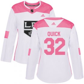 Wholesale Cheap Adidas Kings #32 Jonathan Quick White/Pink Authentic Fashion Women\'s Stitched NHL Jersey
