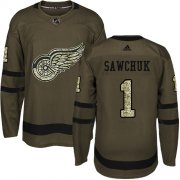 Wholesale Cheap Adidas Red Wings #1 Terry Sawchuk Green Salute to Service Stitched NHL Jersey