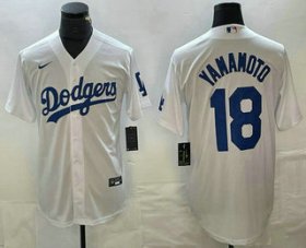 Cheap Men\'s Los Angeles Dodgers #18 Yoshinobu Yamamoto White Stitched Cool Base Nike Jersey