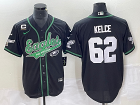 Wholesale Cheap Men\'s Philadelphia Eagles #62 Jason Kelce Black C Patch Cool Base Stitched Baseball Jersey