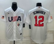 Cheap Men's USA Baseball #12 Kyle Schwarber 2023 White World Baseball Classic Stitched Jerseys