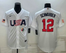 Cheap Men\'s USA Baseball #12 Kyle Schwarber 2023 White World Baseball Classic Stitched Jerseys