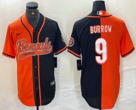 Cheap Men\'s Cincinnati Bengals #9 Joe Burrow Orange Black Two Tone Cool Base Stitched Baseball Jersey