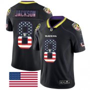 Wholesale Cheap Nike Ravens #8 Lamar Jackson Black Men's Stitched NFL Limited Rush USA Flag Jersey