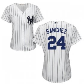 Wholesale Cheap Yankees #24 Gary Sanchez White Strip Women\'s Home Stitched MLB Jersey