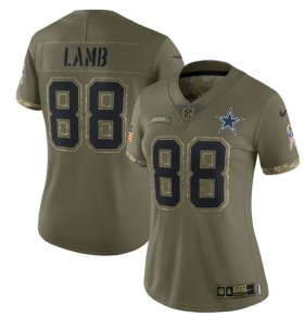 Wholesale Cheap Women\'s Dallas Cowboys #88 CeeDee Lamb 2022 Olive Salute To Service Limited Stitched Jersey(Run Small)
