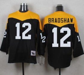 Wholesale Cheap Mitchell And Ness 1967 Steelers #12 Terry Bradshaw Black/Yelllow Throwback Men\'s Stitched NFL Jersey