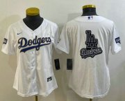 Cheap Women's Los Angeles Dodgers Big Logo White Gold Championship Stitched MLB Cool Base Nike Jerseys