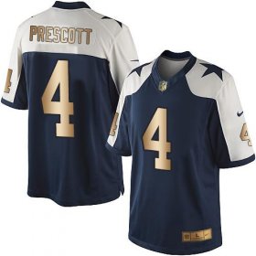 Wholesale Cheap Nike Cowboys #4 Dak Prescott Navy Blue Thanksgiving Men\'s Stitched NFL Limited Gold Jersey