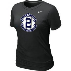 Wholesale Cheap Women\'s Nike New York Yankees #2 Derek Jeter Official Final Season Commemorative Logo Blended T-Shirt Black