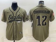 Wholesale Cheap Men's Philadelphia Eagles #12 Randall Cunningham Olive 2022 Salute To Service Cool Base Stitched Baseball Jersey