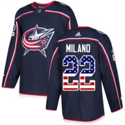 Wholesale Cheap Adidas Blue Jackets #22 Sonny Milano Navy Blue Home Authentic USA Flag Stitched Youth NHL Jersey