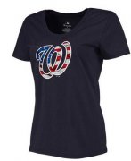 Wholesale Cheap Women's Washington Nationals USA Flag Fashion T-Shirt Navy Blue