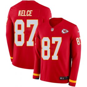 Wholesale Cheap Nike Chiefs #87 Travis Kelce Red Team Color Youth Stitched NFL Limited Therma Long Sleeve Jersey