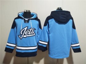 Cheap Men\'s Winnipeg Jets Blank Blue Lace-Up Pullover Hoodie
