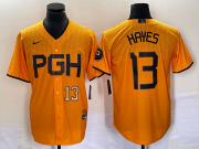 Wholesale Cheap Men's Pittsburgh Pirates #13 KeBryan Hayes Number Gold 2023 City Connect Stitched Jersey2